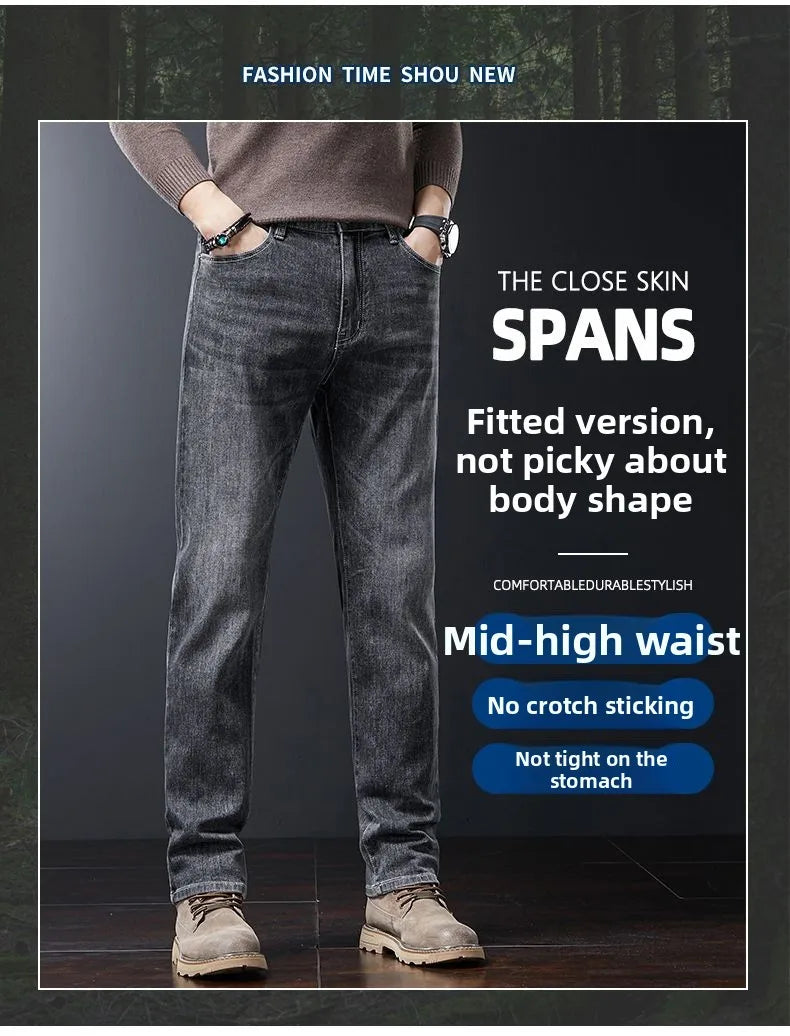 2025 New High Quality Jeans Men Baggy Pants Autumn Straight Cut Loose Solid Denim Pants Streetwear Fashion Pockets Vintage Man.