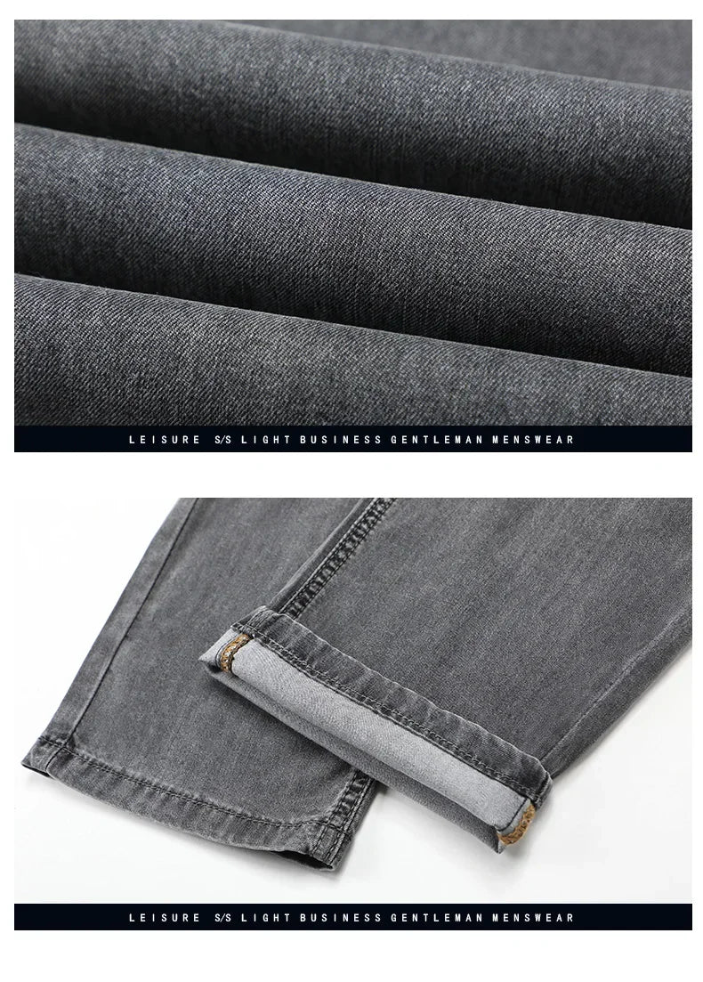 Business Lyocell Jeans Men Summer New Thin Fashion Straight Breathable Brand Pants Male Slim Comfortable  Denim Trousers