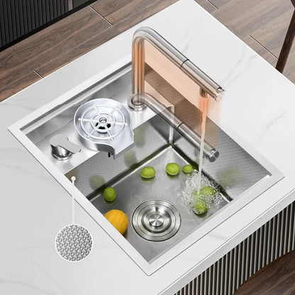 SUS 304 Island Hidden Kitchen Sink Rice Grain Embossing Prevent Scratches Handmade Bar Counter kitchen Sink With Cup Rinser