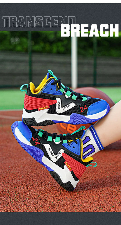 Children Basketball Shoes for Boys Girls Kids Teenagers Breathable Non-slip Lace Up Indoor Outdoor Training Sneakers Tennis Shoe