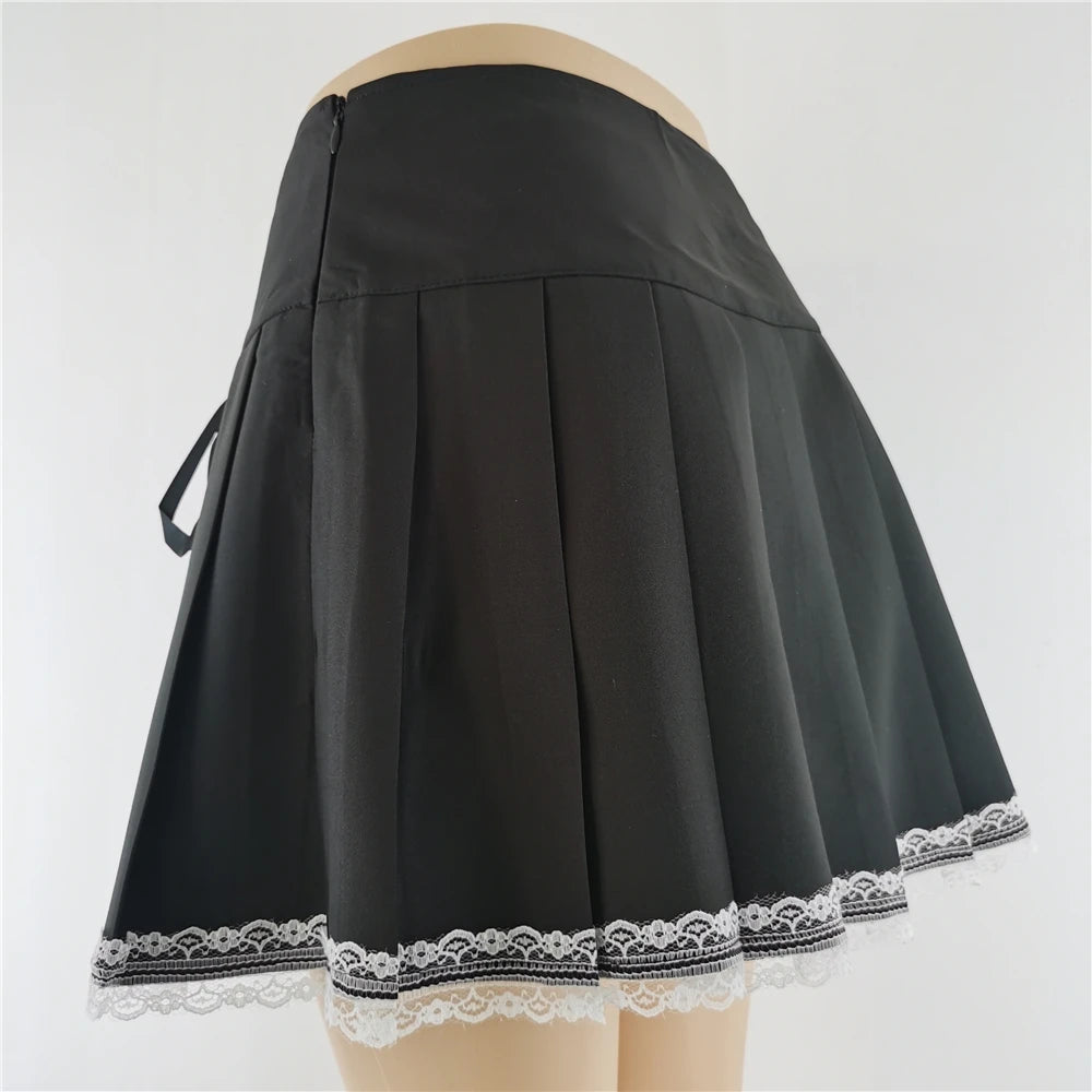 Harajuku Punk Gothic Black High Waist Black Skirts Women Sexy Patchwork Bandage Mini Female Streetwear Black Skirt.