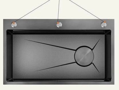 Gray Large Single Slot Stainless Steel Kitchen Sink Multifunctional Wash Dish Basin Nano Honeycomb Embossed Undermount Basin