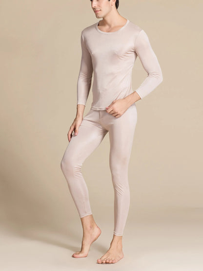 Lange Unterwäsche aus Seide für Herren, lange Unterhosen aus Maulbeerseide, Ober- und Unterteil, Thermounterwäsche-Set/Grundlagen