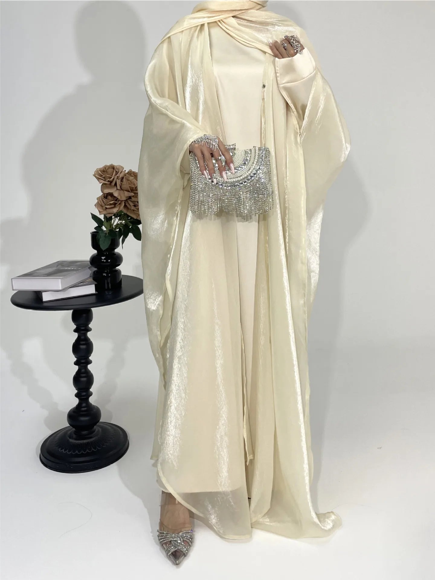 Muslim 2025 New Fashion Women's Solid Color Elegant Casual Trendy Loose 2 Piece Sets Long Sleeve Cardigan Coat Inner Dresses.