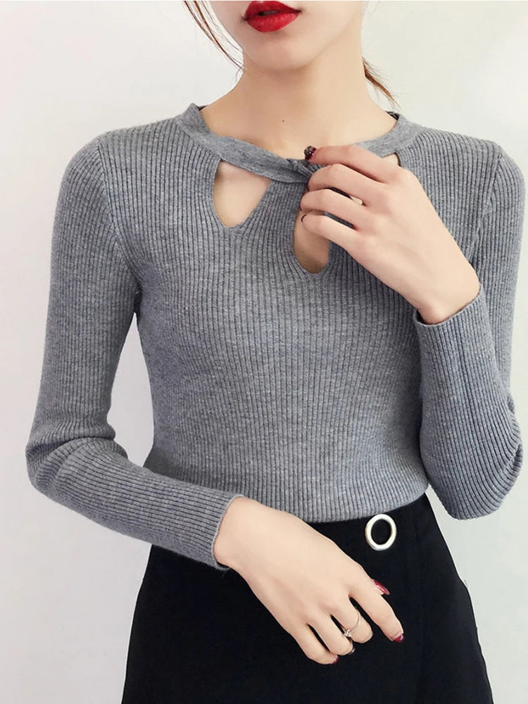 2025 Fashion Hollow Out Women Sweaters Autumn Winter Tops Slim Women Pullover Knitted Sweater Basic Solid Jumper Soft Warm Pull