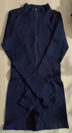 High Elasticity Yoga Suit Women's Thumb-Closed Bodysuit Zipper Tight Exercise Fitness Clothing Nylon Material Chinese Origin.