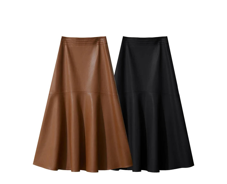 AMII Minimalist Elegant Commuter Environmentally Friendly PU Leather Skirt 2024 Winter New Women's Loose A-shaped Skirt 12444181.