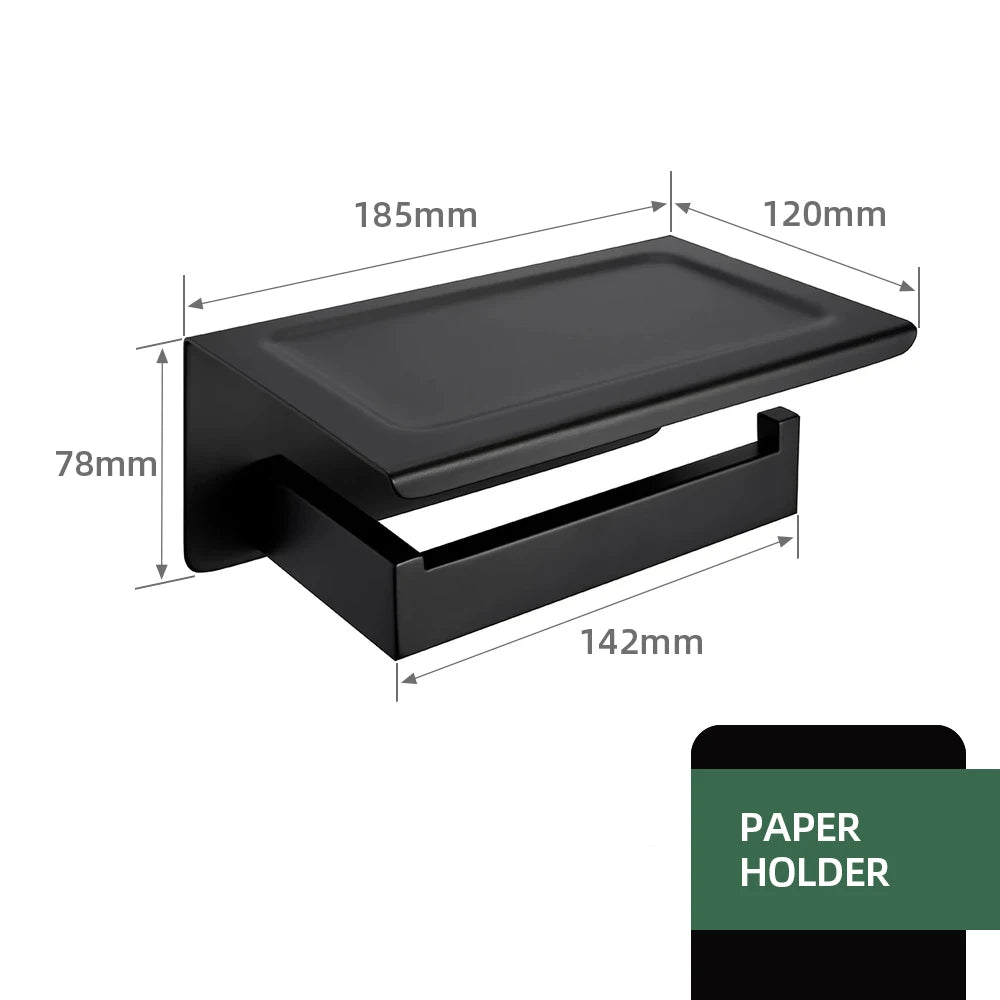 Mattschwarz Badezimmer Hardware Set Kit Zubehör Wandregal Handtuchhalter Rack Schiene Robe Aufhänger Toilettenbürste Rollenpapierhalter Schüssel