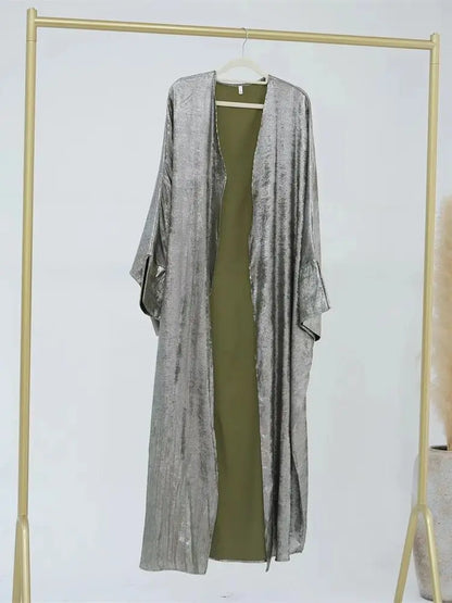Ramadan Eid Shiny Satin Open Kimono Abaya Damen Dubai Luxury Muslim Kebaya Abayas For Women Kaftan Dress Islamic Clothing Femme.