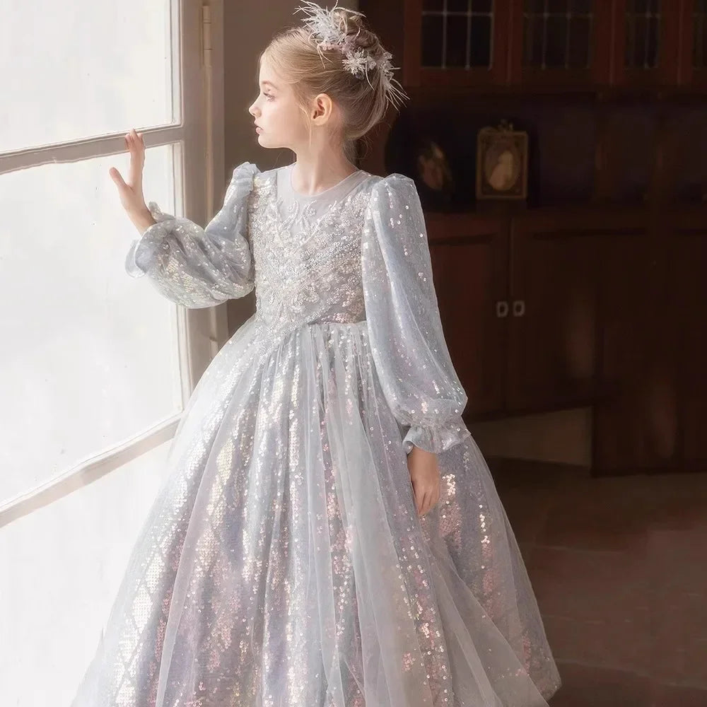 Mädchen Prinzessin Kleid Langarm Herbst Klavier Leistung Kleider Geburtstag Party Blumenmädchen Hochzeit Kinder Kleidung Abend.