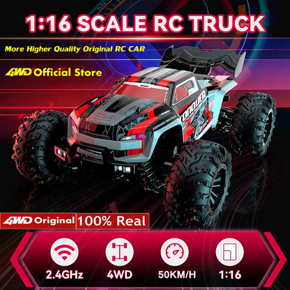 4WD 1:16 80KM/H Super Brushless 50KM/H Brushed RC Car 4x4 Off Road Remote Control High Speed Drift Racing Truck Toy Kids Adults.
