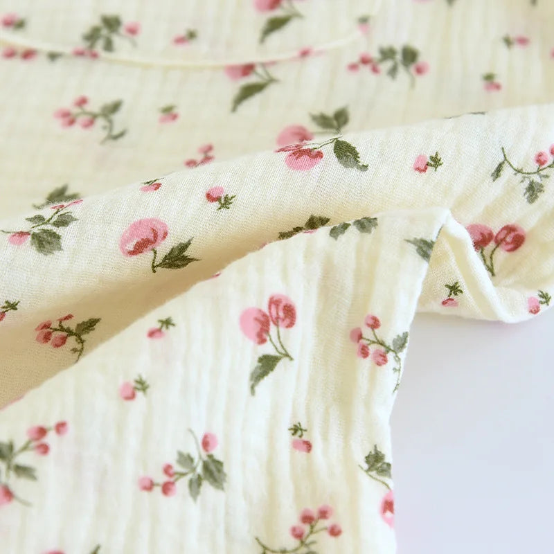 2025 Spring and Autumn Women's Pajama Set 100% Cotton Crepe Long sleeved Pants Two piece Cute and Sweet Home Fury Set Ladies.