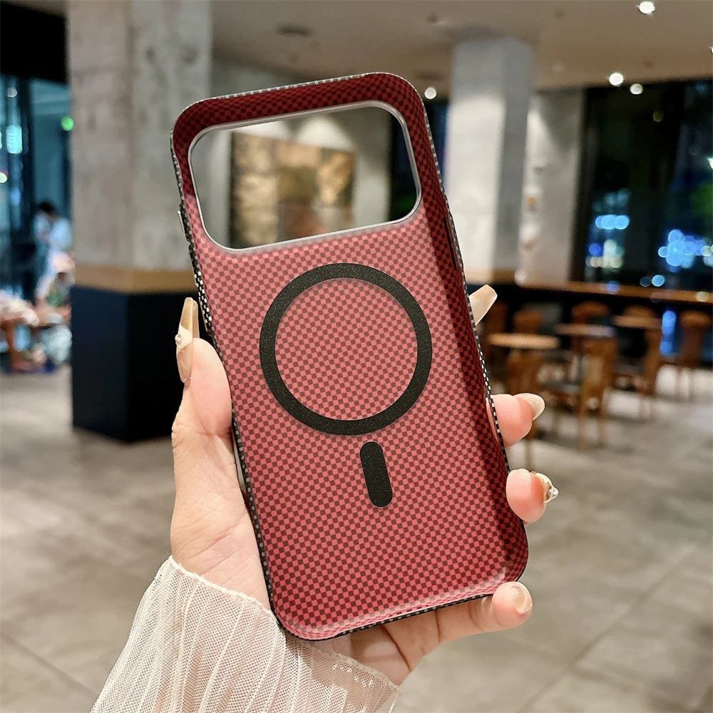 Luxury Kelvar Carbon Fiber Phone Case for iPhone 17 Air 17 Pro Max Magnetic Wireless Charging Ultra Thin Hard Colorful Cover.
