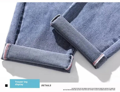 Hong Kong Summer Thin Men's Blue Jeans Slims Smooths Your Silhouette Feet Stretchy Korean Style Light Color Versatile Pants.