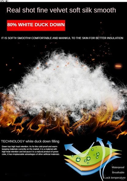 Men's Winter Pants Duck Down Padded Pants Thick Warm Black Loose Jogger Windproof High Waist Elastic Thermal Down Trouser Male.