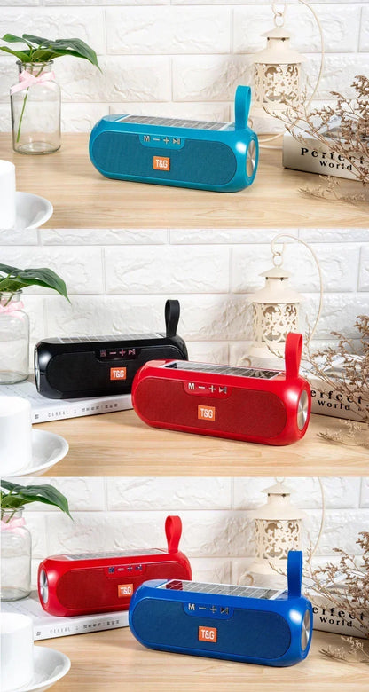 T&G TG182 Solar Charging Portable Stereo speakers Wireless Bluetooth With Mic Outdoor Loudspeaker Waterproof FM Radio Soundbar.