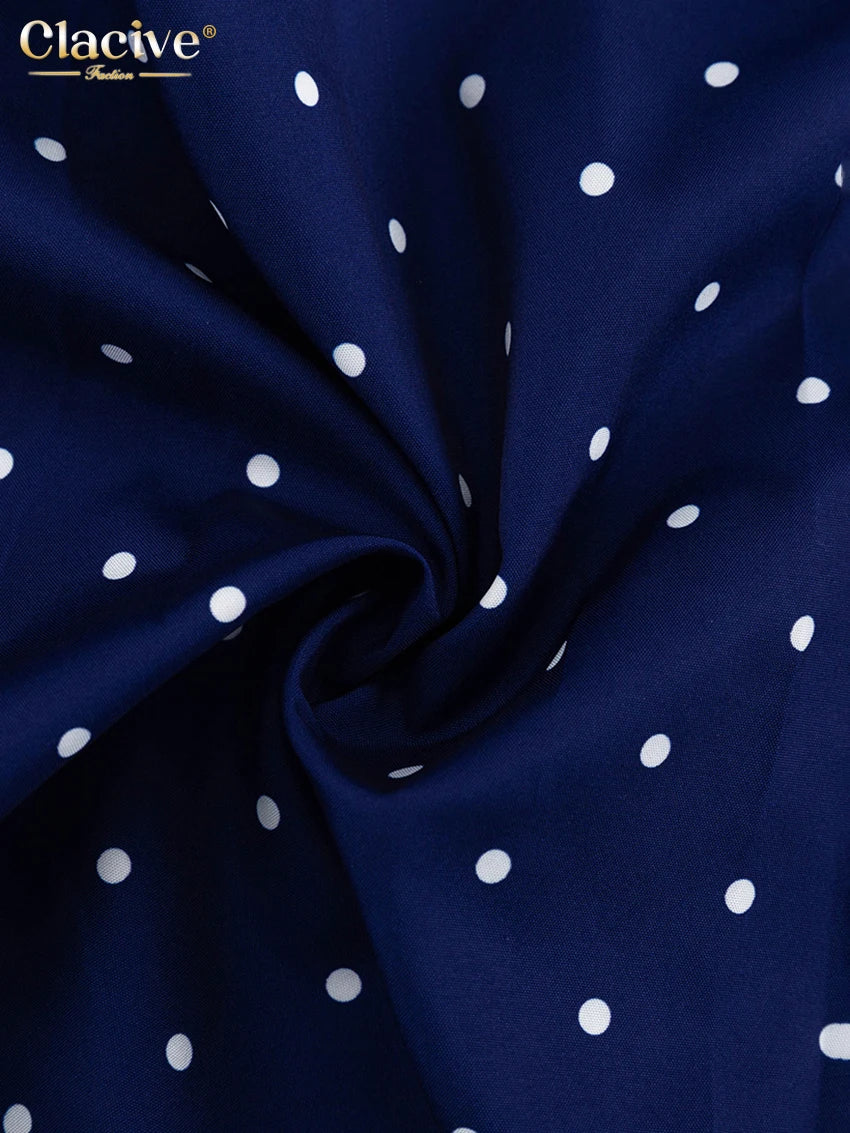 Clacive Mode Lose Druck Frauen Kleid 2025, Casual Revers Langarm Büro Dame Midi Kleider Elegante Klassische Gürtel Weibliche Kleid.