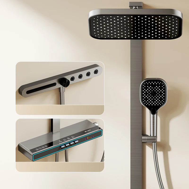 Bluetooth Music Digital Bathroom Shower System Ambient Lighting thermostatic Digital Bathroom Shower Set Faucets Accessories