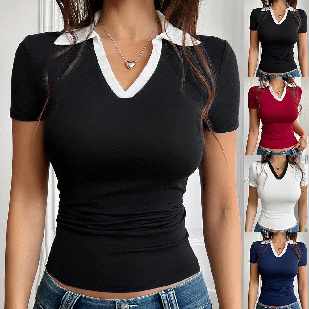 For Casual Outings Breathable Shirt Color Contrast Casual Daily Wear L M Retro Style Women's T-shirt Breathable.