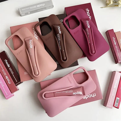 Phone Case for IPhone 15 16 14 13 12 11 Pro Max Plus 17 Air Lip Gloss Holder Silicone Shockproof Cover with Box and Lipstick.