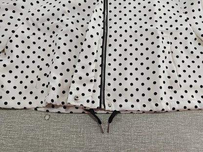 TRAFZA Herbst Polka Dot Gedruckt Jacke Für Frauen Lange Ärmel Rollkragen Zipper Mit Taschen Kordelzug Lose Vintage Mäntel.