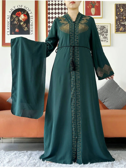 New Women Elegant Dress Chiffon Open Abaya with Zipper Muslim Women Dress Islamic Clothing Cardigan Abaya Women Muslim Dress