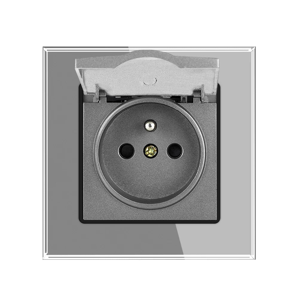 SRAN Französische USB-Wandsteckdose 5 V 2,1 A, Kristall-Hartglasscheibe 16 A 220 V 82 x 82 mm Steckdose Frankreich-Standard mit Abdeckung