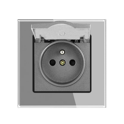 SRAN Französische USB-Wandsteckdose 5 V 2,1 A, Kristall-Hartglasscheibe 16 A 220 V 82 x 82 mm Steckdose Frankreich-Standard mit Abdeckung