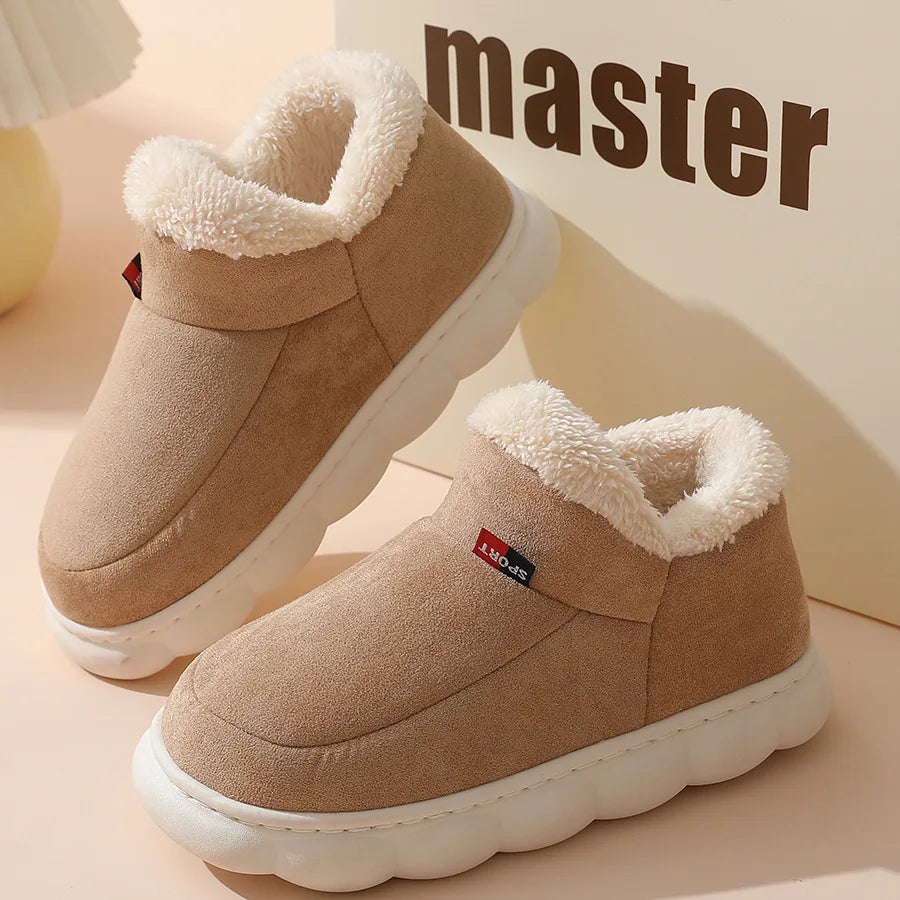 Smile PoP Winter Plush Men Cotton Shoes Warm Plush Men House Slippers Outdoor Soft Non Slip Women's Shoes Casual Furry Men Shoes
