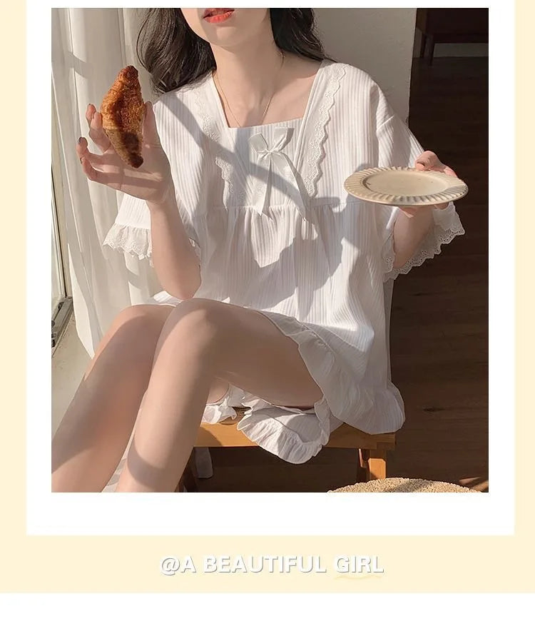 Palast Stil Pyjama Damen Sommer Lounge wear Set kurz ärmelig mit Kissen koreanische kleine süße Freundinnen Lounge wear Set.