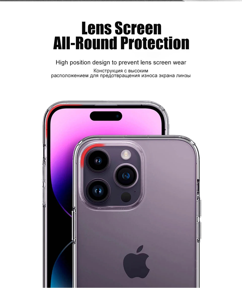 Luxury Clear Silicone Phone Case For iPhone 16 15 14 13 12 11 Pro Max XR X XS 7 8 Plus Shockproof Transparent Bumper Back Cover.