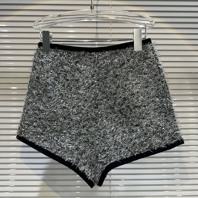 Trendy Women's Solid Color Bright Silk Woolen Shorts 2024 Autumn Fashion New Items High Waist Short Pants Female.