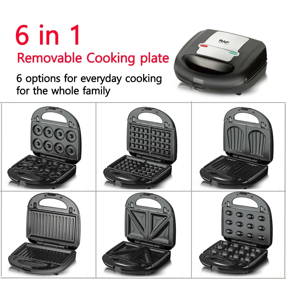 6 in 1 Sandwich Machine Bread Waffle Maker Donut Baking Cake Cooking Kitchen Appliances Toaster Breakfast Steak Machine.
