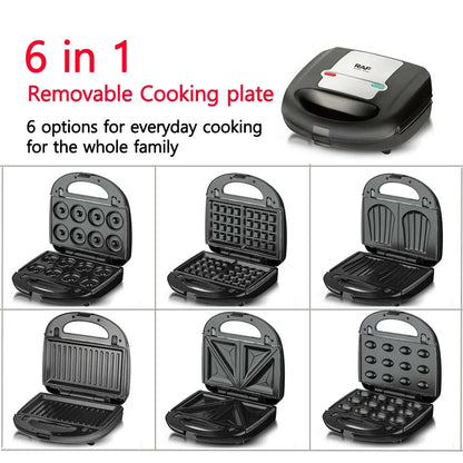 6 in 1 Sandwich Machine Bread Waffle Maker Donut Baking Cake Cooking Kitchen Appliances Toaster Breakfast Steak Machine.