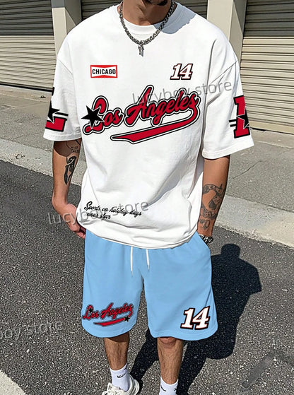 LOSANGLES NO.23 Print Men'S Summer Casual Short Sleeve T-Shirt Shorts Set Adult Basketball JoggingOversized 2 Piece Set Clothes.