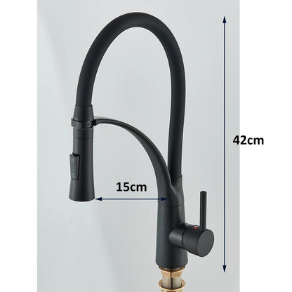Black Rubber Kitchen Faucet Mixer Tap Rotation Pull Down Stream Sprayer Taps Hot Cold Water Tap One Handle Kitchen Tap