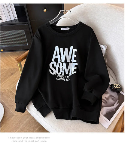 170kg plus size Damen büste Frühling Herbst Winter lose O-Neck Sweatshirt Langarm lässig Top 6xl 7xl 8xl 9xl 10xl 11xl.