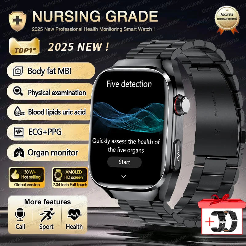 2025 New For Huawei Three highs Blood Pressure Smartwatch ECG Uric Acid Heart Rate Clock Body Analysis Health Monitoring Watches