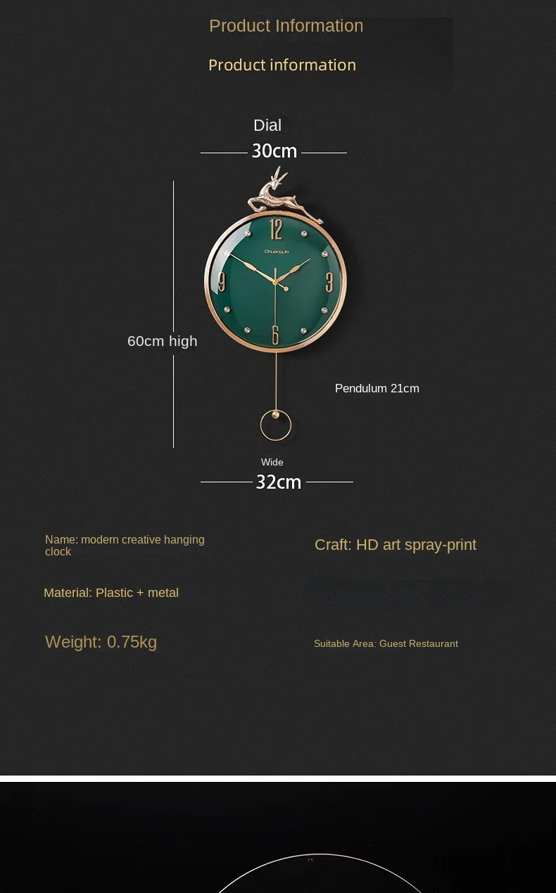 13-Zoll-Wanduhr mit verheißungsvollem Hirsch, nordisches kurzes Design, Wohnzimmer-Dekoration, Küche, Stummschaltung, Uhren, Kunst, Wanduhr, Heimdekoration, NEU