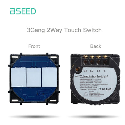 BSEED 1/2/3Gang Wand-Touch-Schalter-Funktionstaste, die Basis von Lichtschaltern, Schalterteil ohne Glasscheibe, Ein-Aus, 1/2Weg.