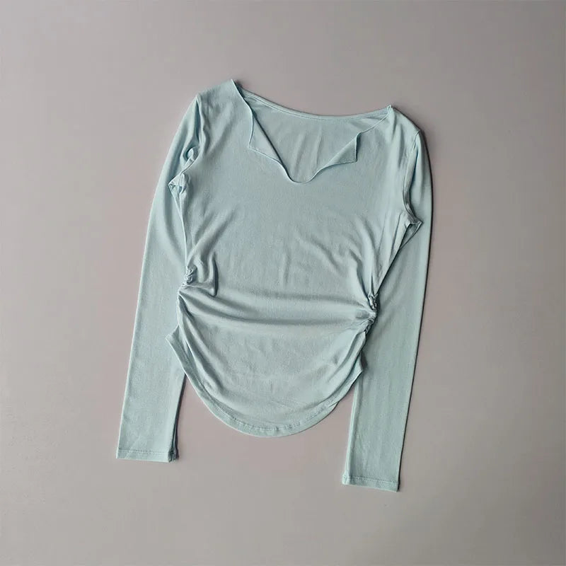 Sports Top Women's Autumn Slim Fit Small V-neck Quick Drying Yoga Clothes Running Fitness Pilates Long Sleeves Outwear T Shirts.