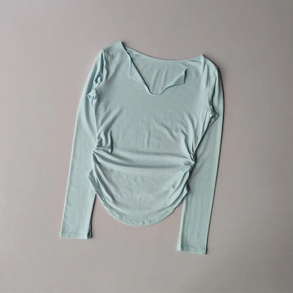 Sports Top Women's Autumn Slim Fit Small V-neck Quick Drying Yoga Clothes Running Fitness Pilates Long Sleeves Outwear T Shirts.