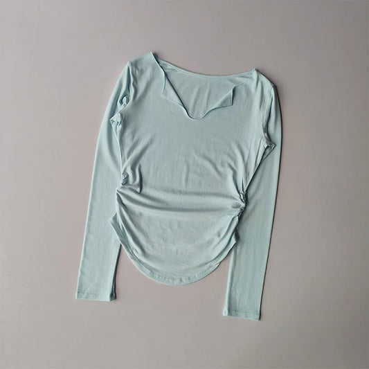 Sports Top Women's Autumn Slim Fit Small V-neck Quick Drying Yoga Clothes Running Fitness Pilates Long Sleeves Outwear T Shirts.