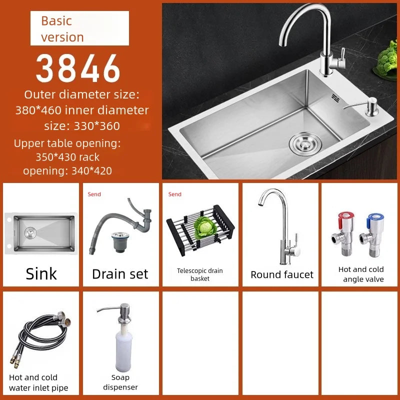 Stainless Steel Kitchen Sink Transversal Side Holes Large Size Single Slot Household Cafeteria Dish and Wash Vegetable Basin