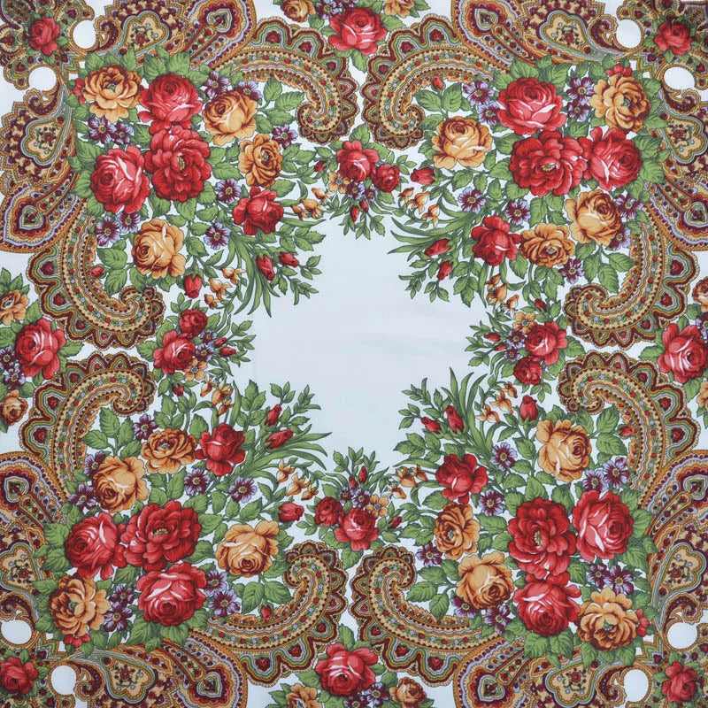 Women Luxury Floral Printed Russian Scarf Ukrainian Fringed Square Scarves Babushka Handkerchief Head Wraps Travel Shawl.