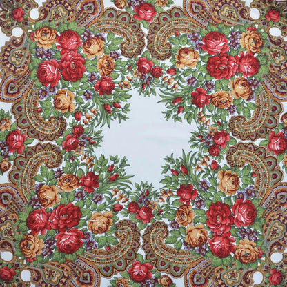 Women Luxury Floral Printed Russian Scarf Ukrainian Fringed Square Scarves Babushka Handkerchief Head Wraps Travel Shawl.