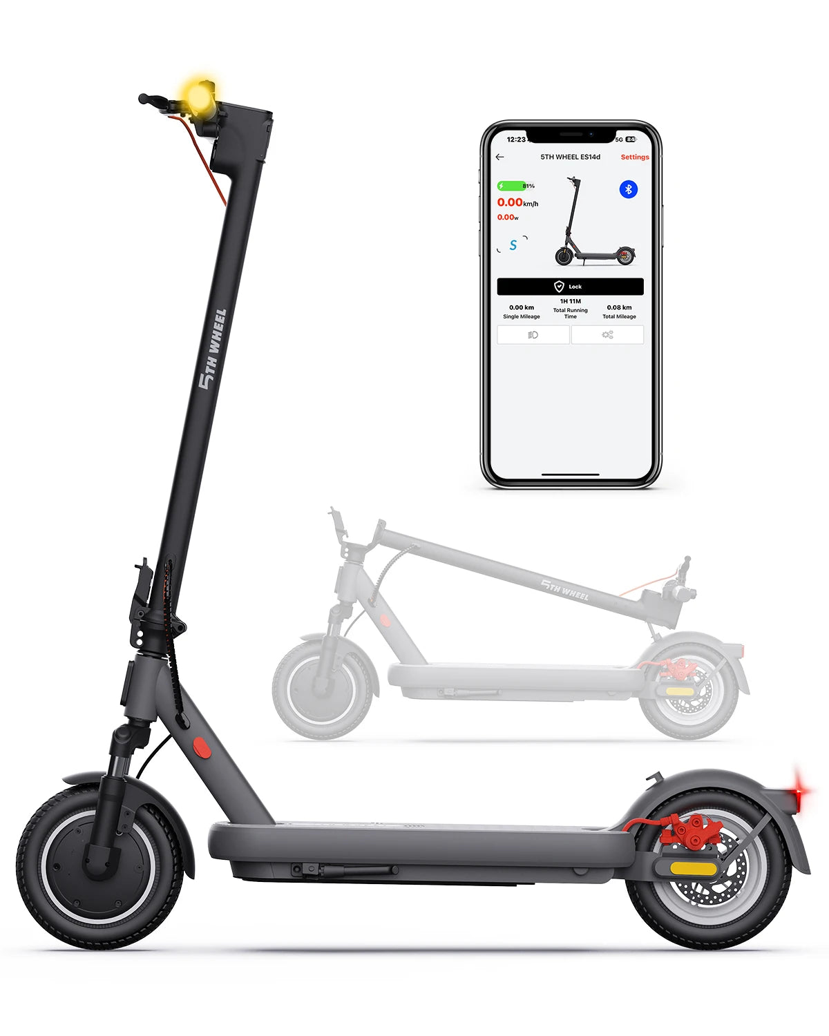 5TH WHEEL ES14 ABE Adult E-Scooter 400W Motor 48V 7.5AH  City Electric Scooter 10" Solid Tires Foldable Electric Scooter.