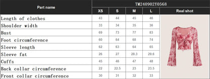 Summer Women's Y2k Floral Printed Sweet V-Neck T-shirts Mesh Beach Party Dress Top Flare Sleeve Square Collar Lace Up Shirt 2025.