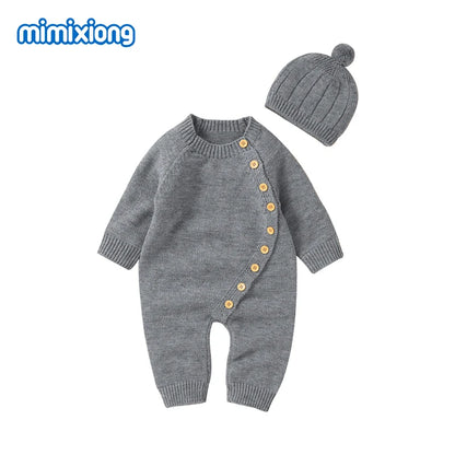 White Baby Girl Rompers Clothes Winter Long Sleeve Knitted Newborn Infant Boy Jumpsuits Hats Outfits Sets 0-18m Toddler Playsuit