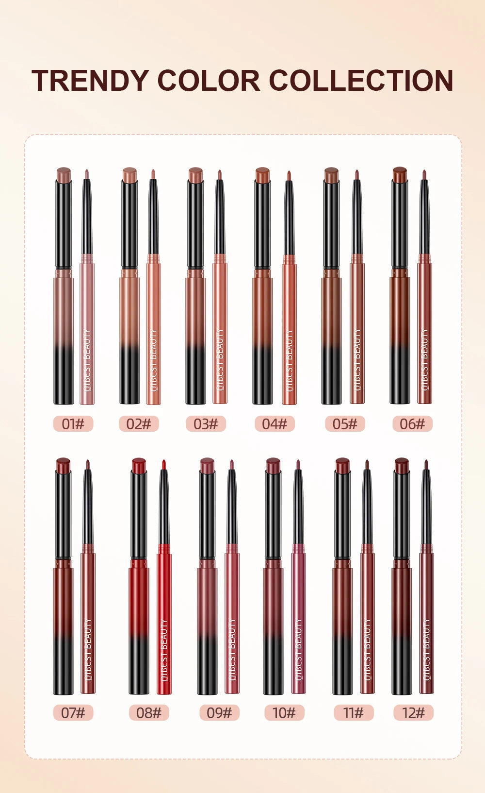 QIBEST 2pcs Lipstick Lipliner Pen Set Matte Nude Lip Liner Pencil Waterproof Long Lasting Lipstick Pen Contour Makeup For Women.